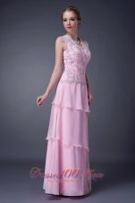 Baby Pink Layered Keyhole Back Appliques Mother Dress