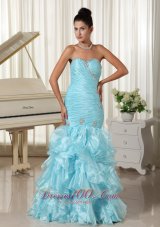 Mermaid Blue Ruched Prom Dress 2013 Layered Ruffles