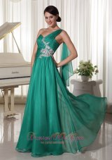 One Shoulder Turquosie Applique Prom Graduation Dress with Ribbons