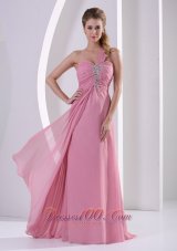 2013 Rose Pink Beadwork One Shoulder Prom Evening Dress