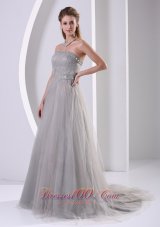 Tulle Gray Sweep Affordable Prom Dress Designers