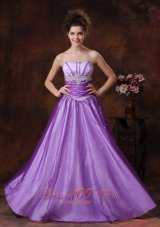 Lavender Tulle Beaded Applique Prom Dress for Girls