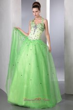 Halter Colored Beadings Spring Green Prom Dress Style