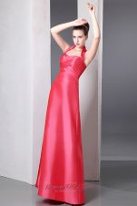 Coral Red Taffeta Ankle Length Halter Bridesmaid Dress