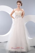 Tulle White Straps A-line Prom Evening Dress Beading