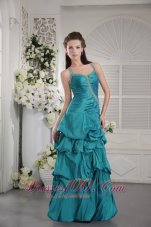 Ruched Straps Teal Prom Graduation Dress Pick-up
