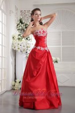 Taffeta Appliques Red Prom Evening Dress 2013