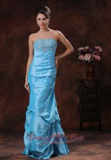Mermaid Aqua Blue Taffeta Prom Dress Beadings