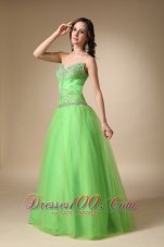 Taffeta and Tulle Spring Green Prom Holiday Dress Beaded