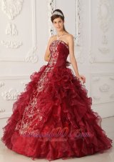 Wine Red Quinceanera Gowns Dresses Embroidery