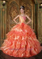Orange and Strapless Sweetheart Ball Gown Ruched Quinceanera