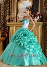 Sweetheart Organza Floral Turquoise Quinceanera Dress