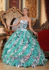 Sweetheart Organza Printing Colorized Quinceanera Dress