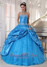 Appliques Taffeta and Tulle Blue Cheap Quinceanera Dress