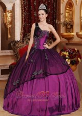 Purple One Shoulder Quinceanera Dress Beading and Appliques