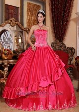 Satin and Taffeta Embroidery Hot Pink Quinceanera Dress