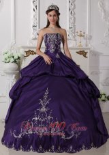 Ball Gown Taffeta Embroidery Purple Quinceanera Dress