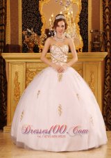 Ball Gown White Sweet 15 Dresses Organza Appliques