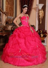 Sweetheart Coral Red Quinceanera Dress Organza Beading