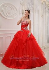 Red Ball Gown Quinceanera Dress Taffeta and Organza Appliques