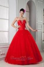Red Ball Gown Sweet 16 Dress 2013 Tulle Beading