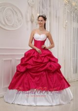 Hot Pink and White Bead Work Quinceanera Dress
