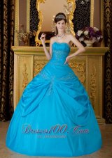 Blue Appliques Taffeta Floor-length Quinceanera Dress
