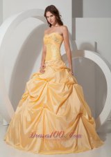Yellow Sweetheart Floor-length Pick-ups Quinceanea Dress