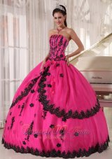 Classic Hot Pink Appliques Bead Strapless Quinceanea Dress