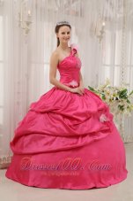 One Shoulder Coral Red Quinceanera Dress Beading Pick-ups