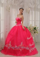 Coral Red Quinceanera DressAppliques Sweetheart