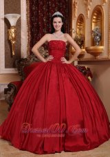 Red Floor-length Taffeta Beading Quinceanera Dress