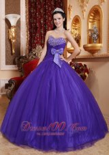 Purple Tafftea Bead Quinceanera Dress Bow Sweetheart