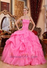 Rose Pink Quinceanera Dress Appliques Pick-ups