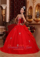 Red Quinceanera Dress Appliques Beading Pick-ups