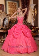 Appliques Coral Red Quinceanera Dress Sweetheart