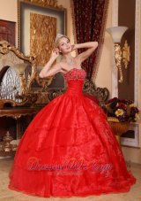 Pretty Red Quinceanera Dress Appliques Organza