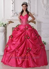 Hot Pink Quinceanera Dress Spaghetti Straps Hand Flowers