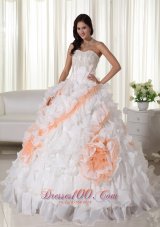Colorful Puffy Organza Ball Gown Appliques Wedding Dress