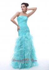 Mermaid Ruffled Blue Organza Prom Evening Dress