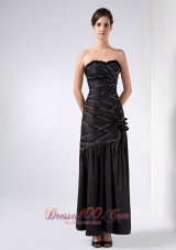 Black Strapless Beading teenager Prom Dress Ankle-length