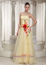 Colorful Flowers Beading Organza Yellow Prom Pageant Dress