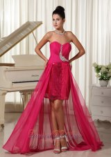 High-low Sequined Hot Pink Evening Dress Appliques
