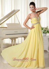 Light Yellow Beaded Chiffon Prom Homecoming Dress