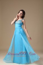 Aqua Blue Beading Straps Celebrity Prom Dress