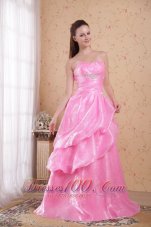 Layered Rose Pink Organza Beading Prom Celebrity Dress