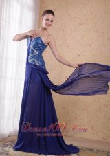 Sequined Royal Blue Chiffon Prom Evening Party Dress