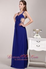 Cross Straps Blue Chiffon Empire 17 Prom Dress