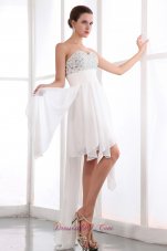 White Asymmetrical Chiffon Beading Prom Cocktail Dress