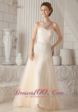 Champagne A-line Tulle Beading Prom Pageant Dress